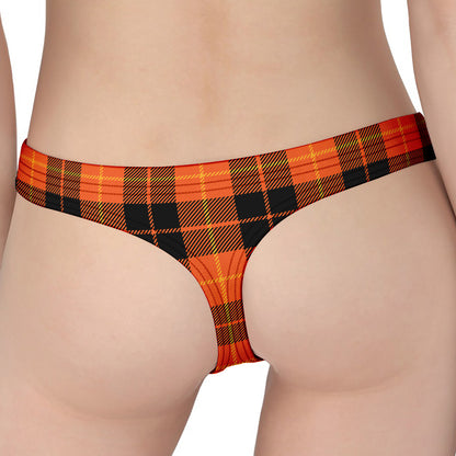Orange Black And Yellow Tartan Print Women's Thong