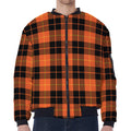 Orange Black And Yellow Tartan Print Zip Sleeve Bomber Jacket