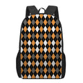 Orange Black Grey And White Argyle Print 17 Inch Backpack