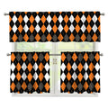 Orange Black Grey And White Argyle Print 3 Piece Kitchen Curtains
