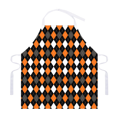 Orange Black Grey And White Argyle Print Adjustable Apron