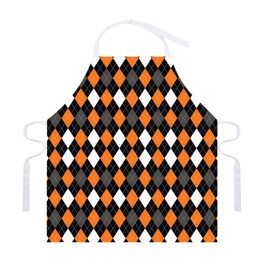Orange Black Grey And White Argyle Print Adjustable Apron