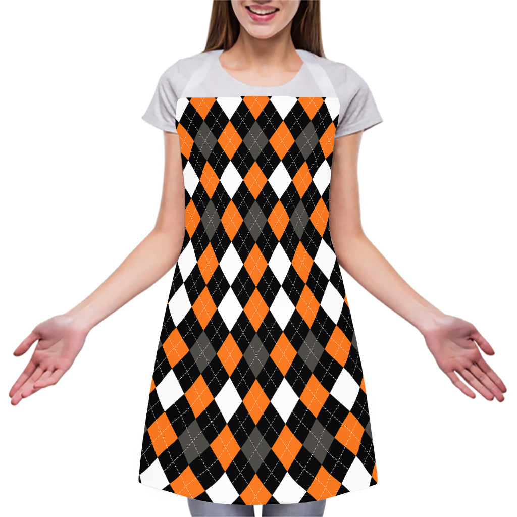 Orange Black Grey And White Argyle Print Adjustable Apron