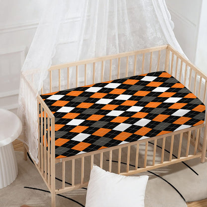 Orange Black Grey And White Argyle Print Baby Crib Sheet