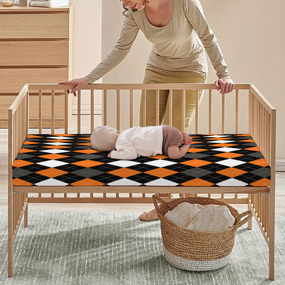 Orange Black Grey And White Argyle Print Baby Crib Sheet