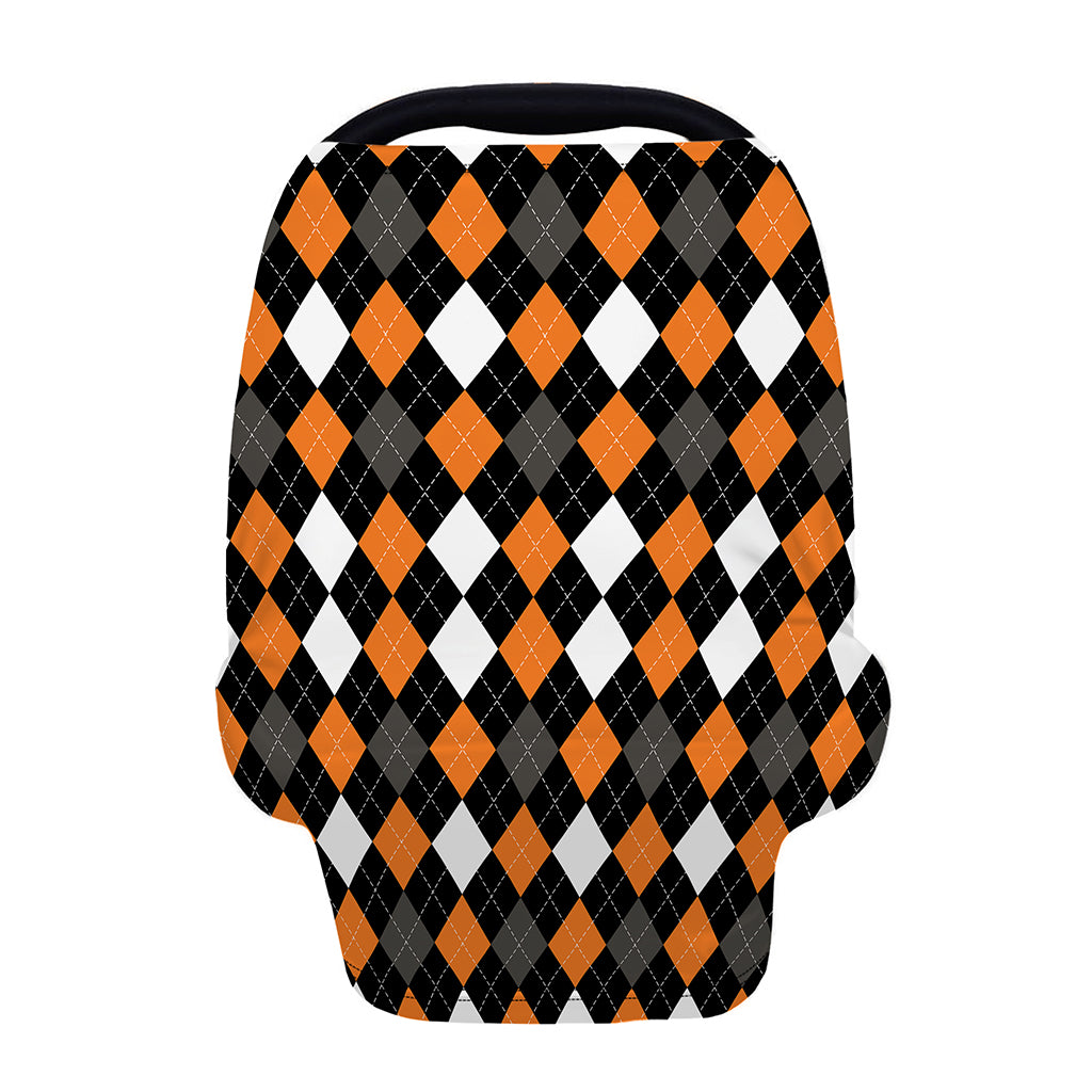 Orange Black Grey And White Argyle Print Baby Seat Cover