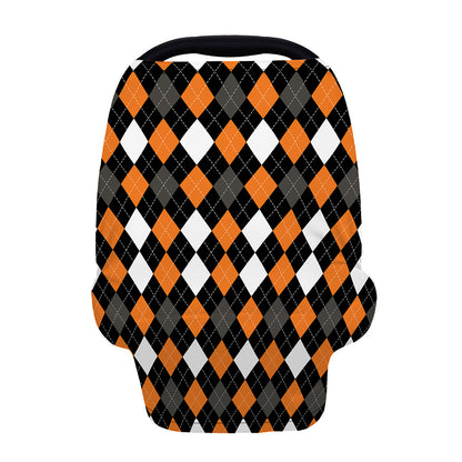 Orange Black Grey And White Argyle Print Baby Seat Cover