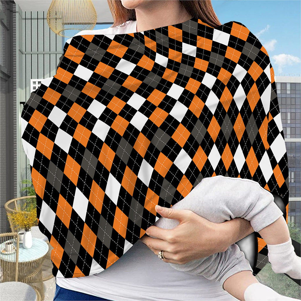 Orange Black Grey And White Argyle Print Baby Seat Cover