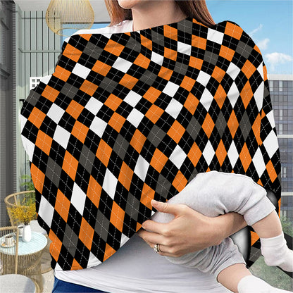 Orange Black Grey And White Argyle Print Baby Seat Cover