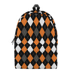 Orange Black Grey And White Argyle Print Backpack