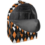 Orange Black Grey And White Argyle Print Backpack