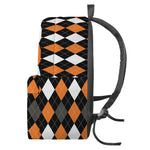Orange Black Grey And White Argyle Print Backpack