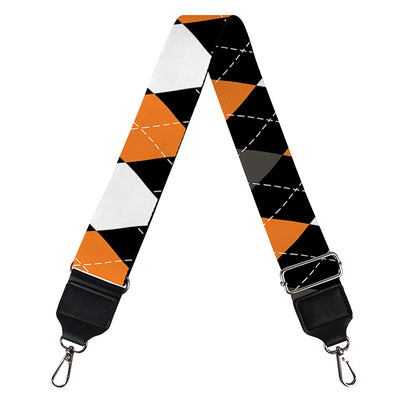 Orange Black Grey And White Argyle Print Bag Strap