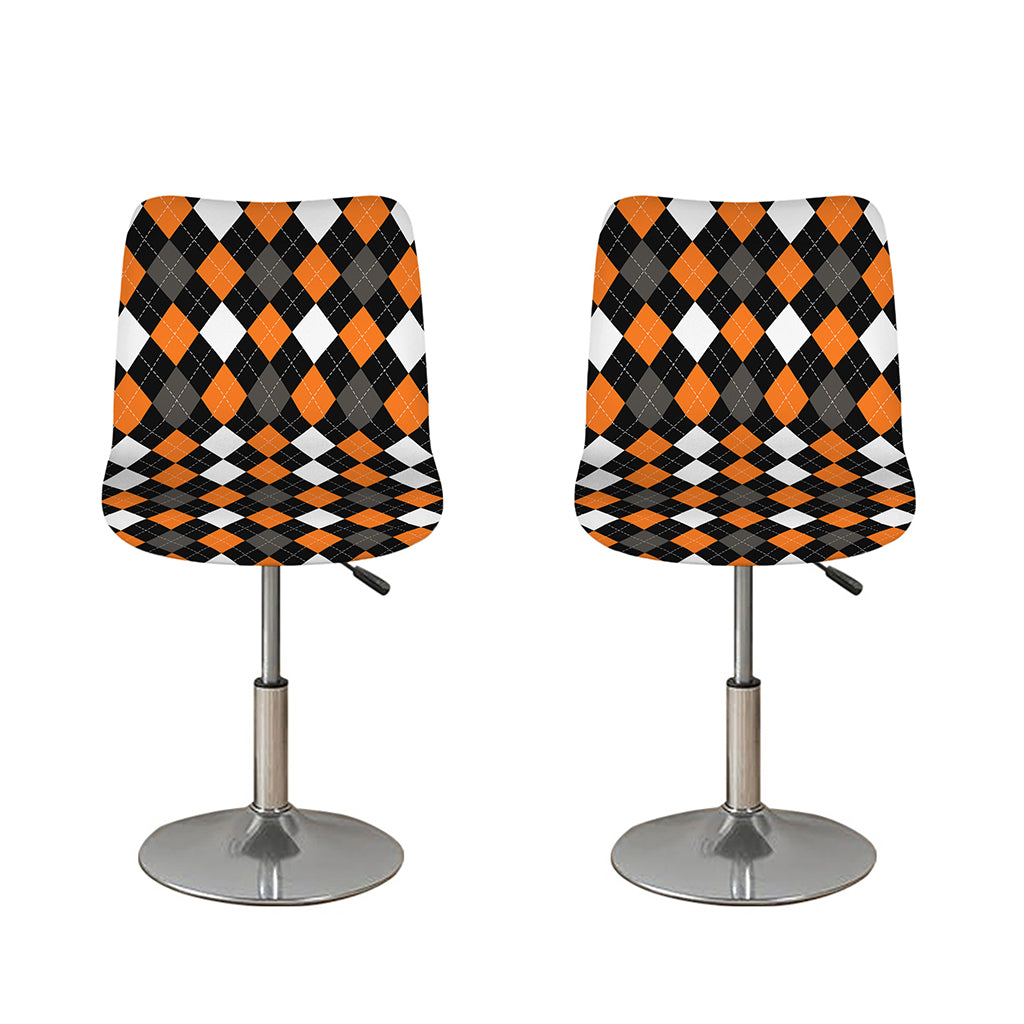 Orange Black Grey And White Argyle Print Bar Stool Covers