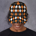 Orange Black Grey And White Argyle Print Baseball Cap