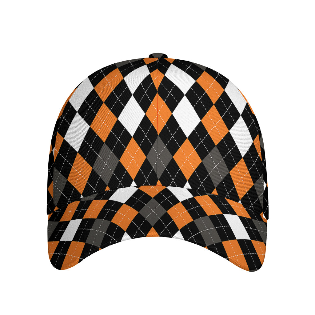 Orange Black Grey And White Argyle Print Baseball Cap