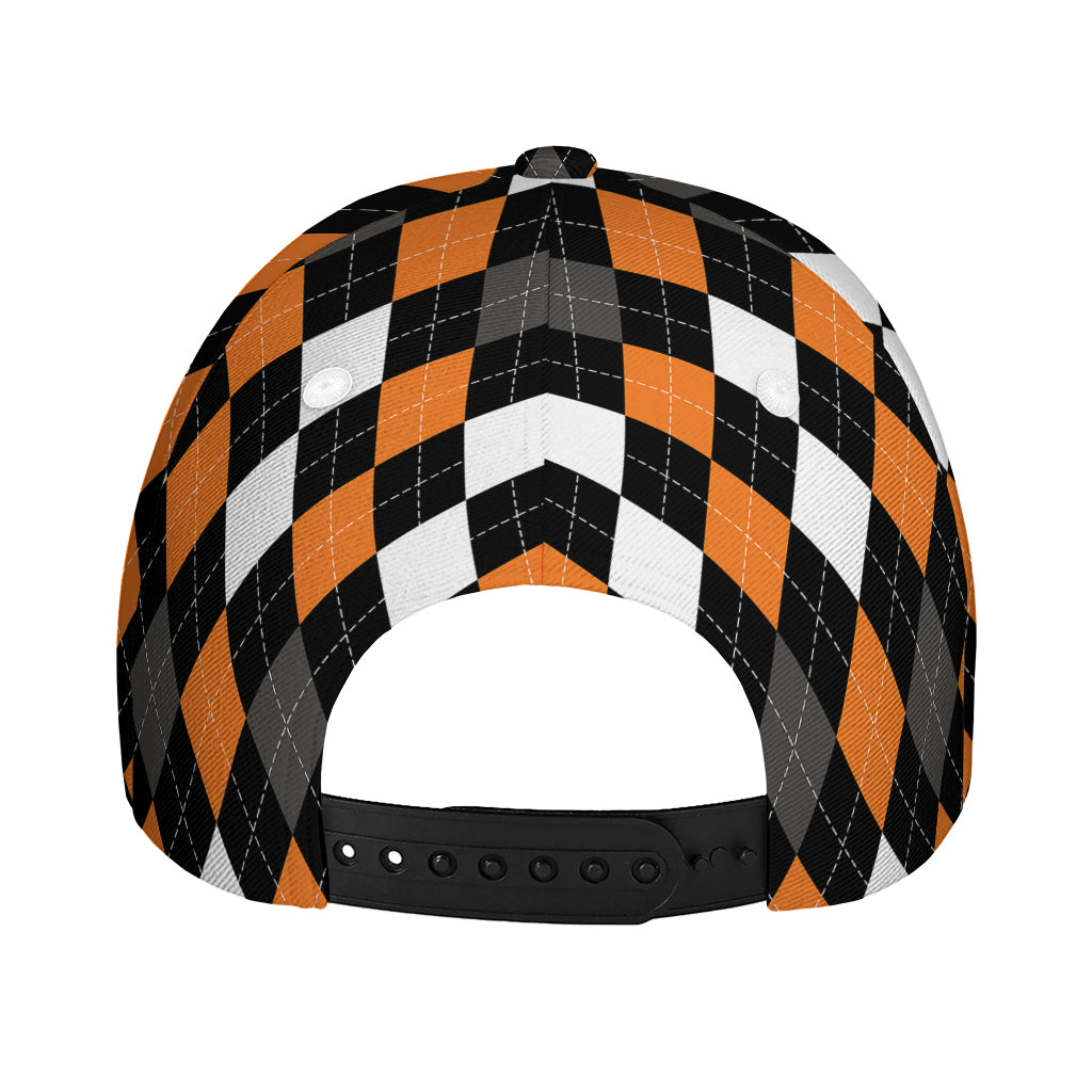 Orange Black Grey And White Argyle Print Baseball Cap