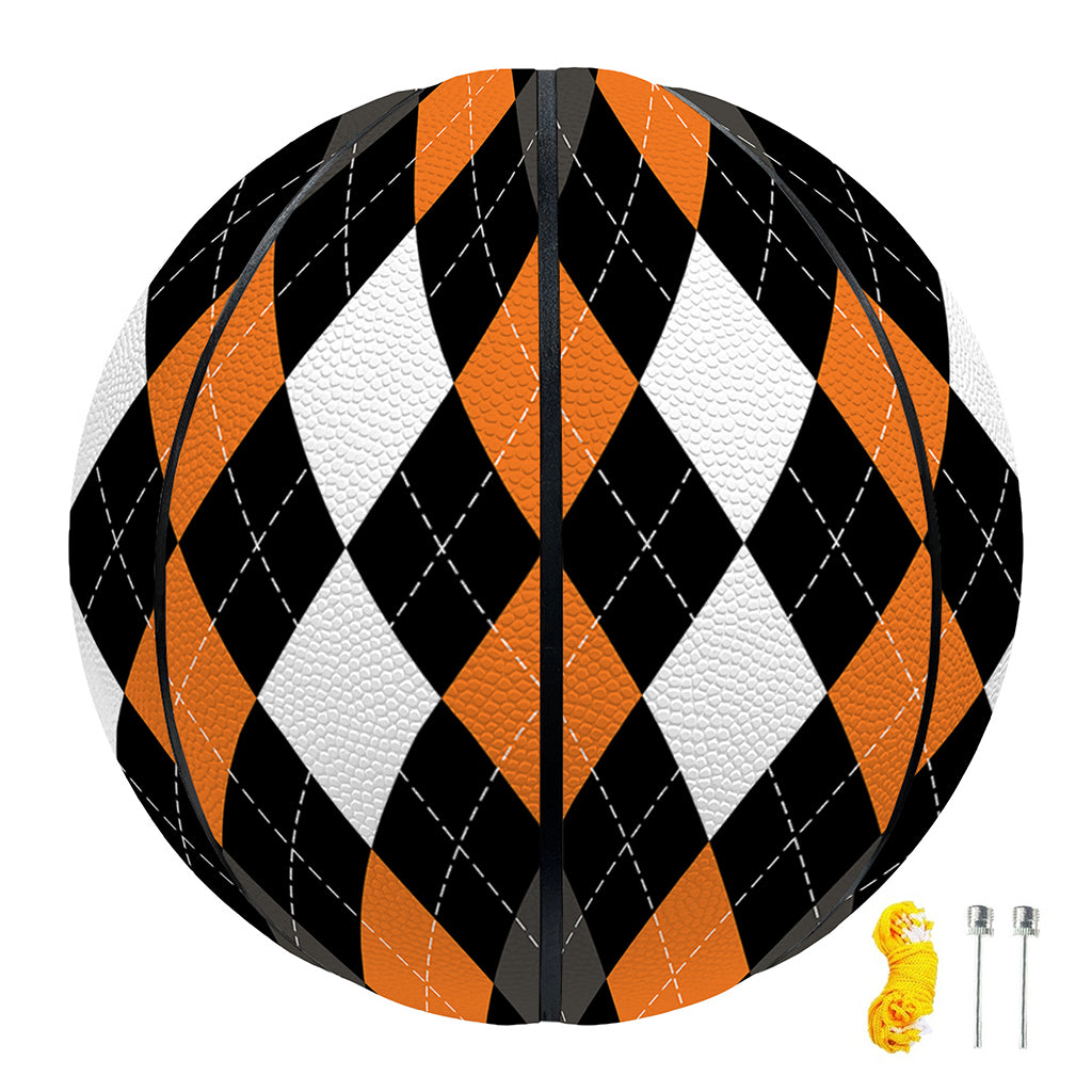 Orange Black Grey And White Argyle Print Basketball