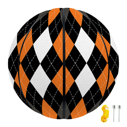 Orange Black Grey And White Argyle Print Basketball