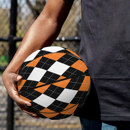 Orange Black Grey And White Argyle Print Basketball