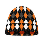Orange Black Grey And White Argyle Print Beanie