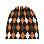 Orange Black Grey And White Argyle Print Beanie