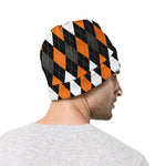 Orange Black Grey And White Argyle Print Beanie