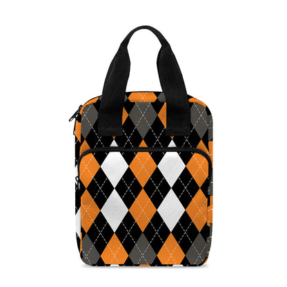Orange Black Grey And White Argyle Print Bible Tote Bag