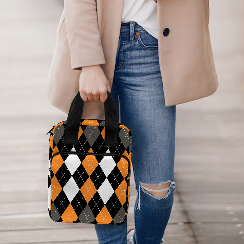 Orange Black Grey And White Argyle Print Bible Tote Bag