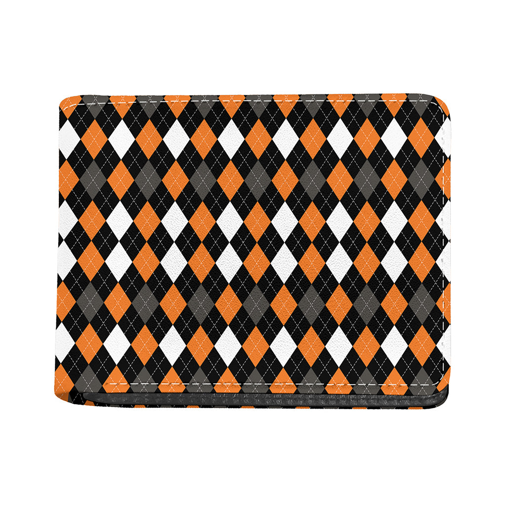 Orange Black Grey And White Argyle Print Bifold Wallet