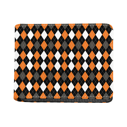 Orange Black Grey And White Argyle Print Bifold Wallet