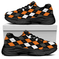 Orange Black Grey And White Argyle Print Black Chunky Shoes