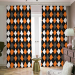 Orange Black Grey And White Argyle Print Blackout Pencil Pleat Curtains