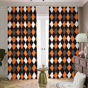 Orange Black Grey And White Argyle Print Blackout Pencil Pleat Curtains