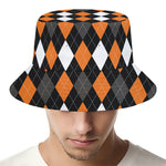 Orange Black Grey And White Argyle Print Bucket Hat