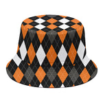 Orange Black Grey And White Argyle Print Bucket Hat