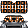 Orange Black Grey And White Argyle Print Car Windshield Sun Shade