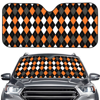 Orange Black Grey And White Argyle Print Car Windshield Sun Shade