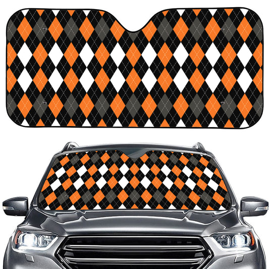 Orange Black Grey And White Argyle Print Car Windshield Sun Shade