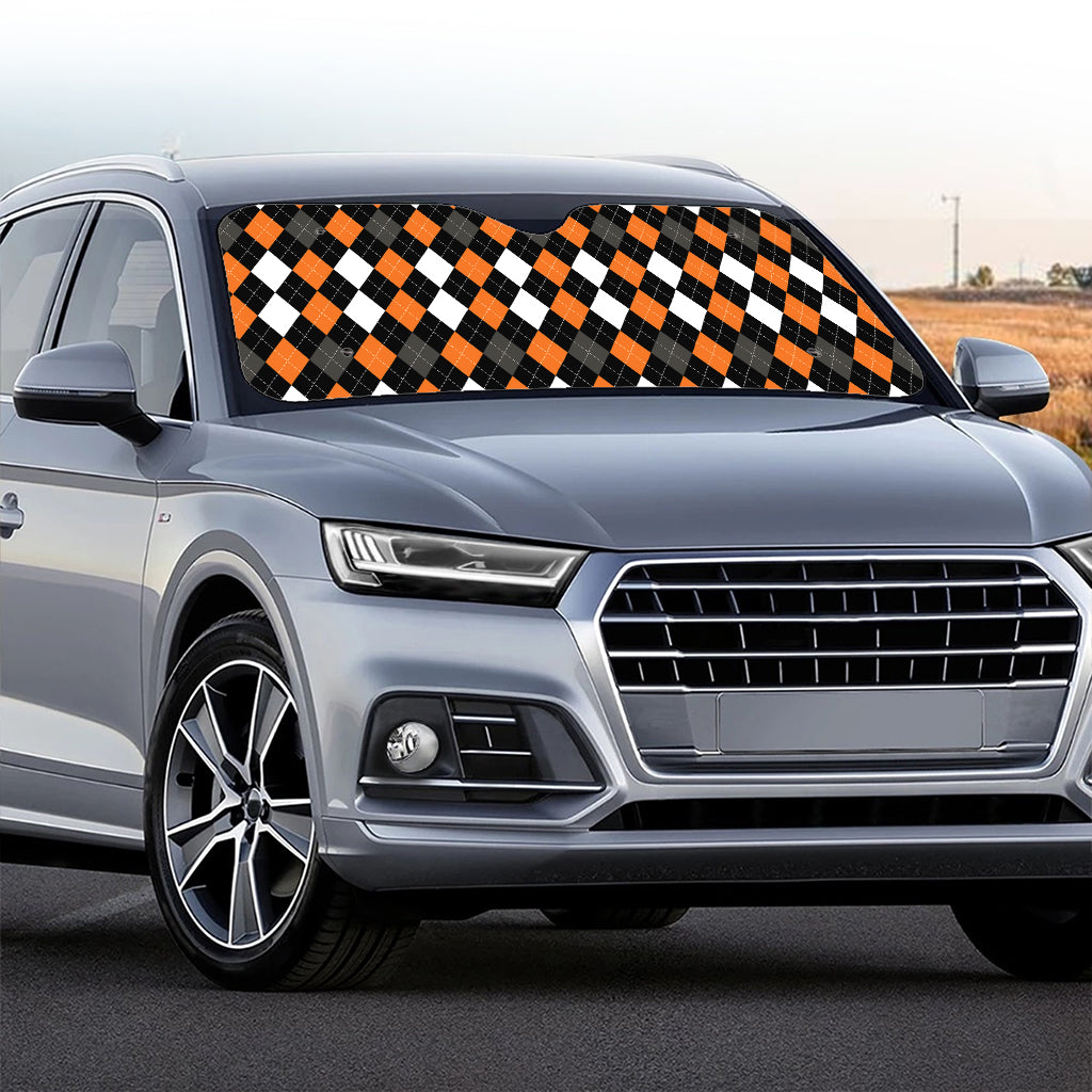 Orange Black Grey And White Argyle Print Car Windshield Sun Shade