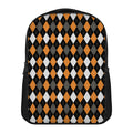 Orange Black Grey And White Argyle Print Casual Backpack