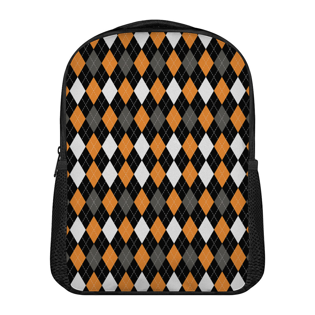Orange Black Grey And White Argyle Print Casual Backpack