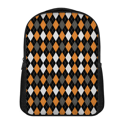 Orange Black Grey And White Argyle Print Casual Backpack