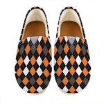 Orange Black Grey And White Argyle Print Casual Shoes