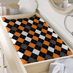 Orange Black Grey And White Argyle Print Changing Pad Cover