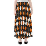 Orange Black Grey And White Argyle Print Chiffon Maxi Skirt