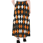 Orange Black Grey And White Argyle Print Chiffon Maxi Skirt