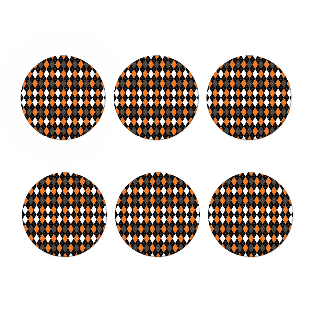 Orange Black Grey And White Argyle Print Coaster Set