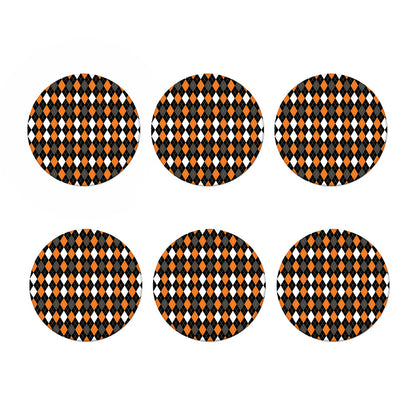 Orange Black Grey And White Argyle Print Coaster Set