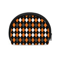Orange Black Grey And White Argyle Print Coin Purse